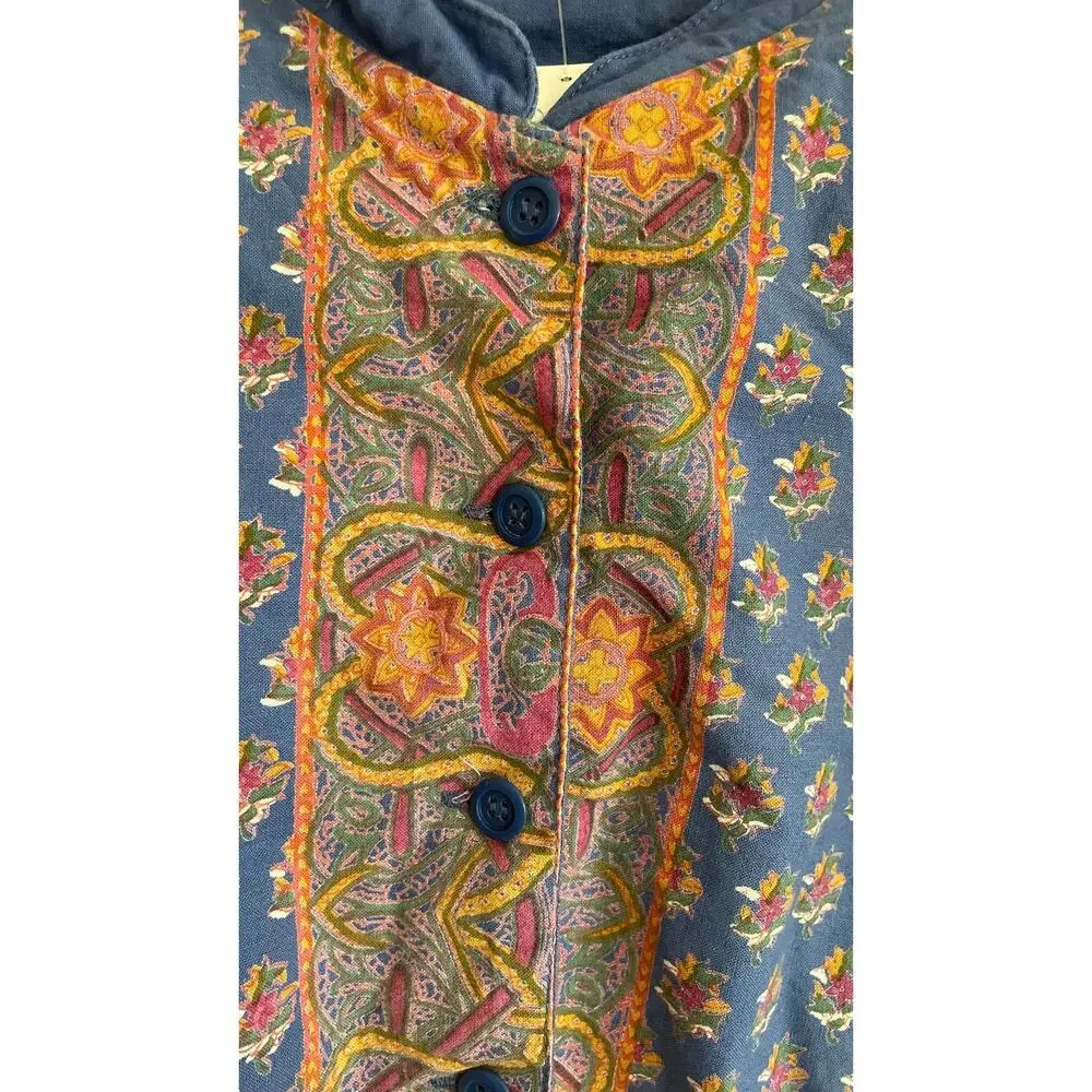 Handcrafted Quilted Cotton Vest Floral Artisan Print S/M - Picture 3 of 6
